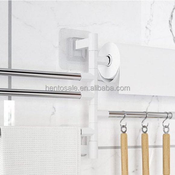 Towel Bathroom Free Punching Wall Hanging Rotating Towel, Storage Rack Stainless - Picture 3 of 16